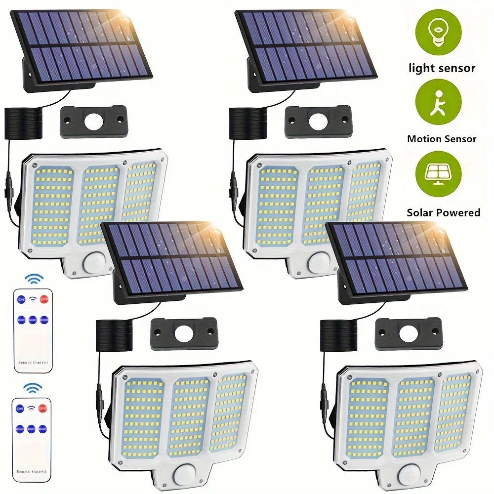 210 LED Solar Wall Light Outdoor Motion Sensor with Remote 3 Lighting Modes Waterproof Solar Street Light for Yard Garden Patio