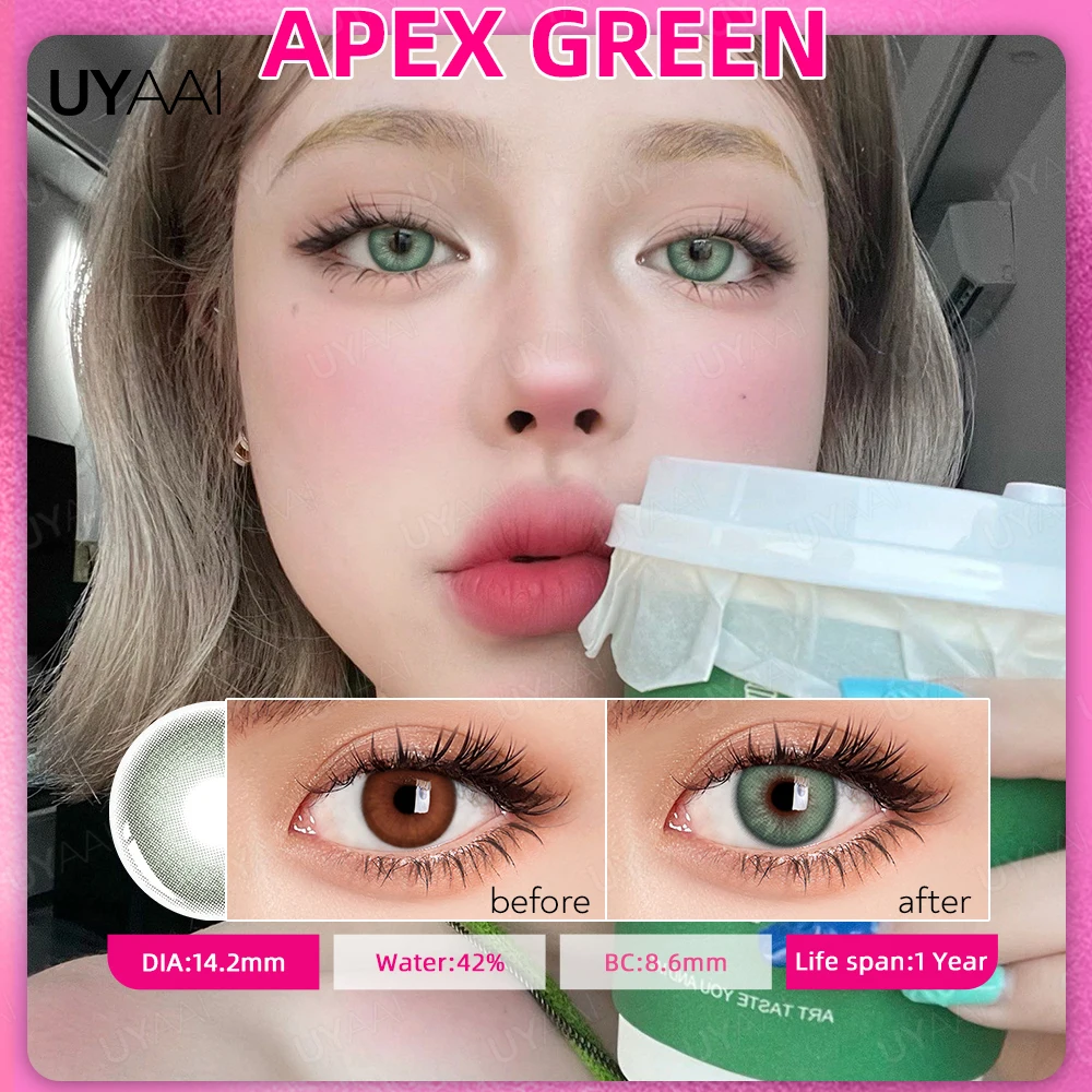 UYAAI 2Pcs Natural Eye Color Lenses Color Contact Lenses For Eyes Green Big eyes Colored Contact Lenses Beauty Pupils Eye Lenses
