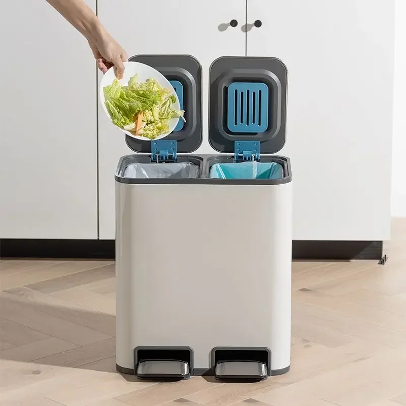 Trash Can 9L+9L Lid Double Kitchen Large Trash Bin Bathroom Bedroom Toilet Stainless Steel Litter Bins Garbage Cube with Pedal