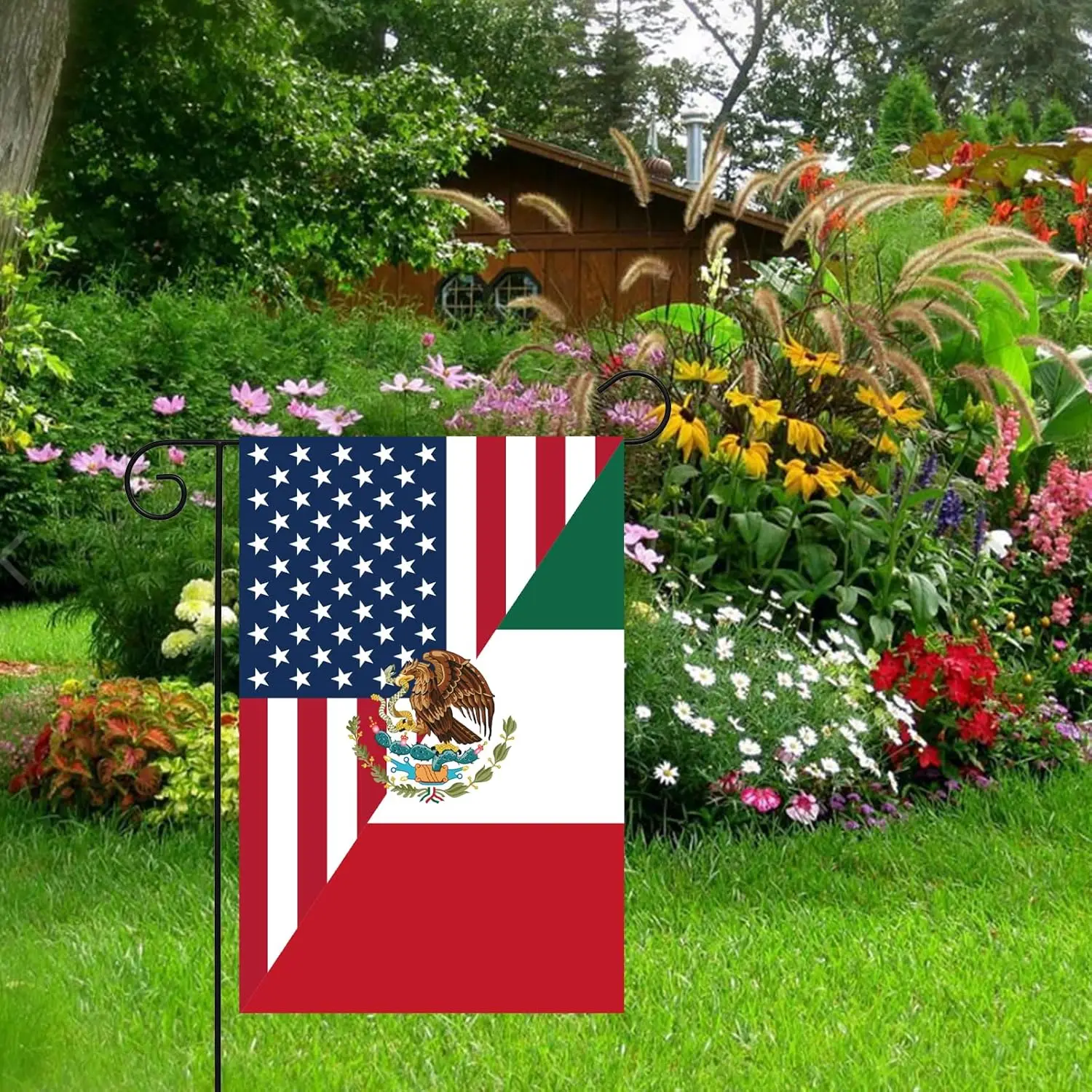 Amer-ican Grown with Mexican Roots Garden Flag 3x5 Ft Double Sided Amer-ica and Mexico Friendship Flag for Home, Outside, In VVL