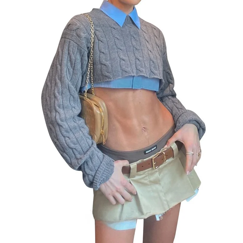 مثير فضفاض ort سترة Personali الشارع Sle جولة Ne Long Sve محبوك أعلى للشابات الخريف الشتاء Faion