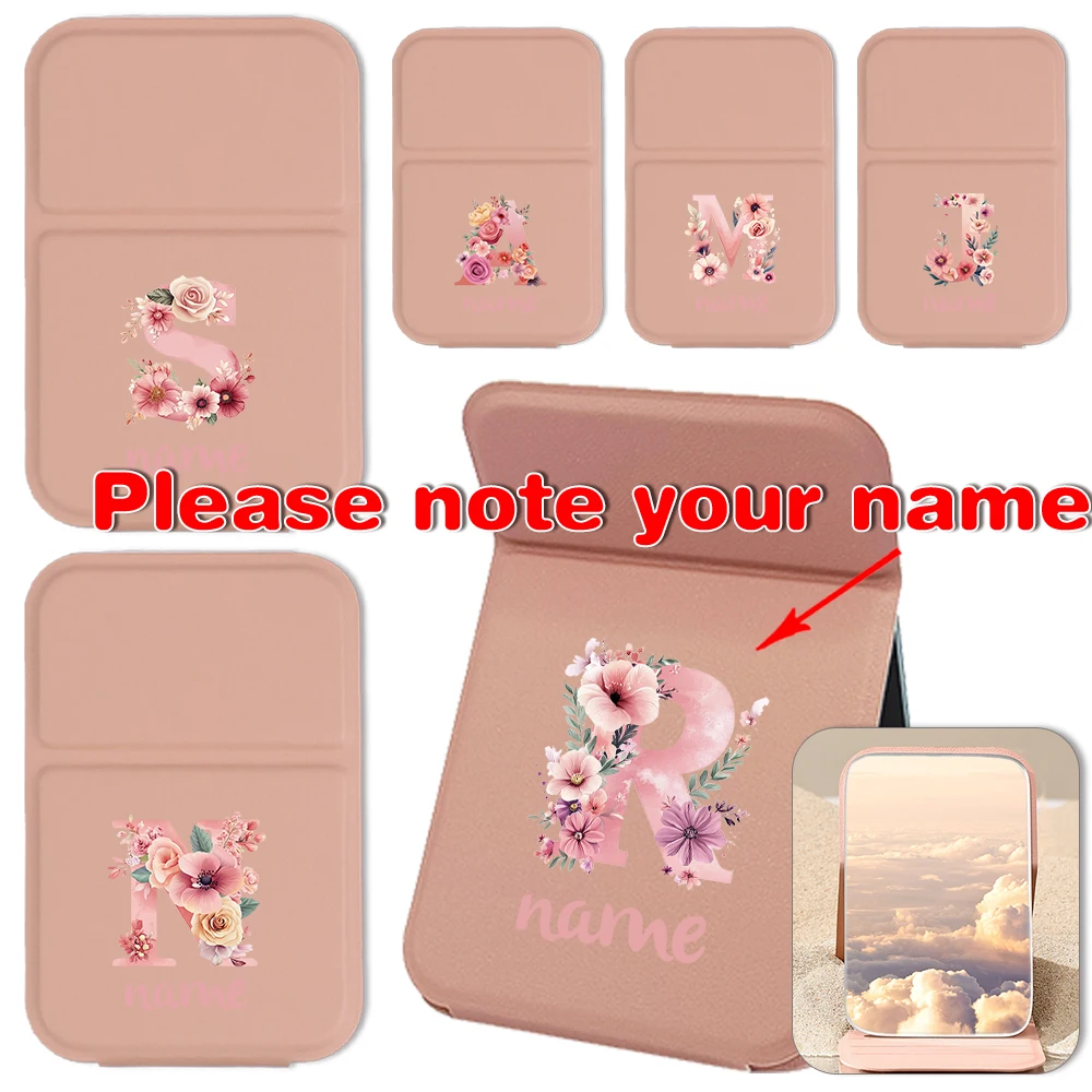 

Customized Name Portable PU Vanity Mirror Handheld Compact Folding Makeup Mirror with Protective Cover for Travel Purse Pocket