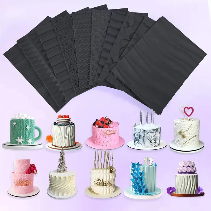 Swiss Roll Texture Mat Mousse Roll Cake Mold Set Bark Petal Heart Coffee Bean Patterns Decorative Mousse Cake Border Tools