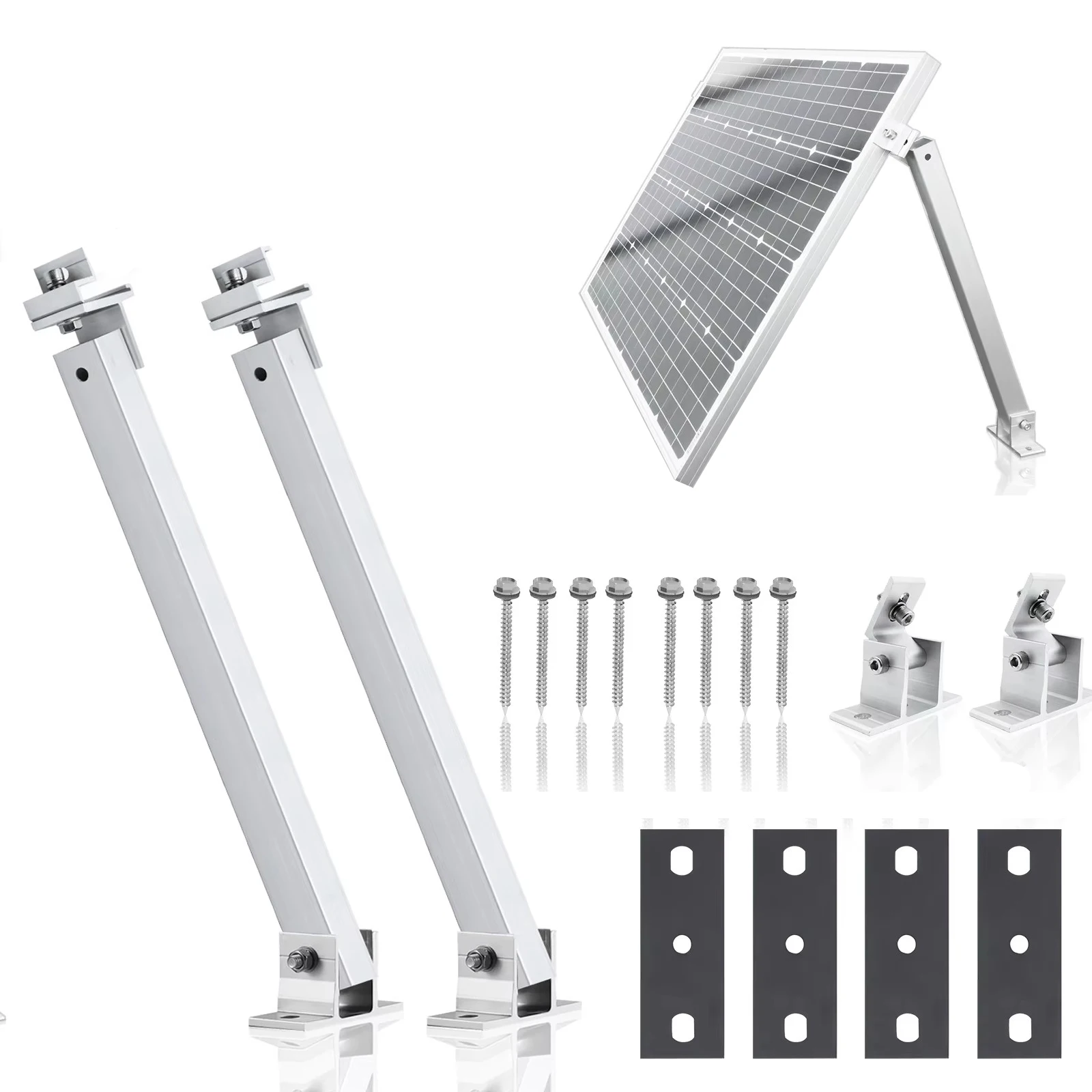 Adjustable Solar Panel Mounting Brackets - Universal Tilt Stand for 100-500W Panels, Aluminum Mount/Rack for RV Roof, Boat