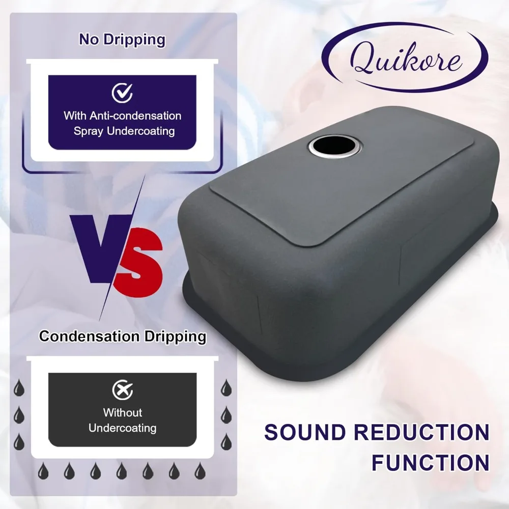 حوض مطبخ سفلي 18 مقياس من الفولاذ المقاوم للصدأ وعاء واحد واسع على شكل منحني زاوية مستديرة أحواض عميقة مع سلة S #5