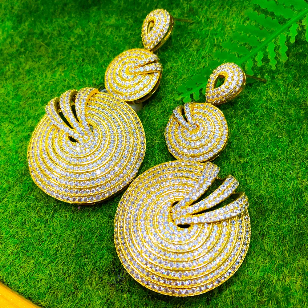 

Missvikki New Luxury Petals Pendant Earrings Micro Cubic Zirconia Pave Women Wedding Bridal Party Engagement Jewelry Party Gift