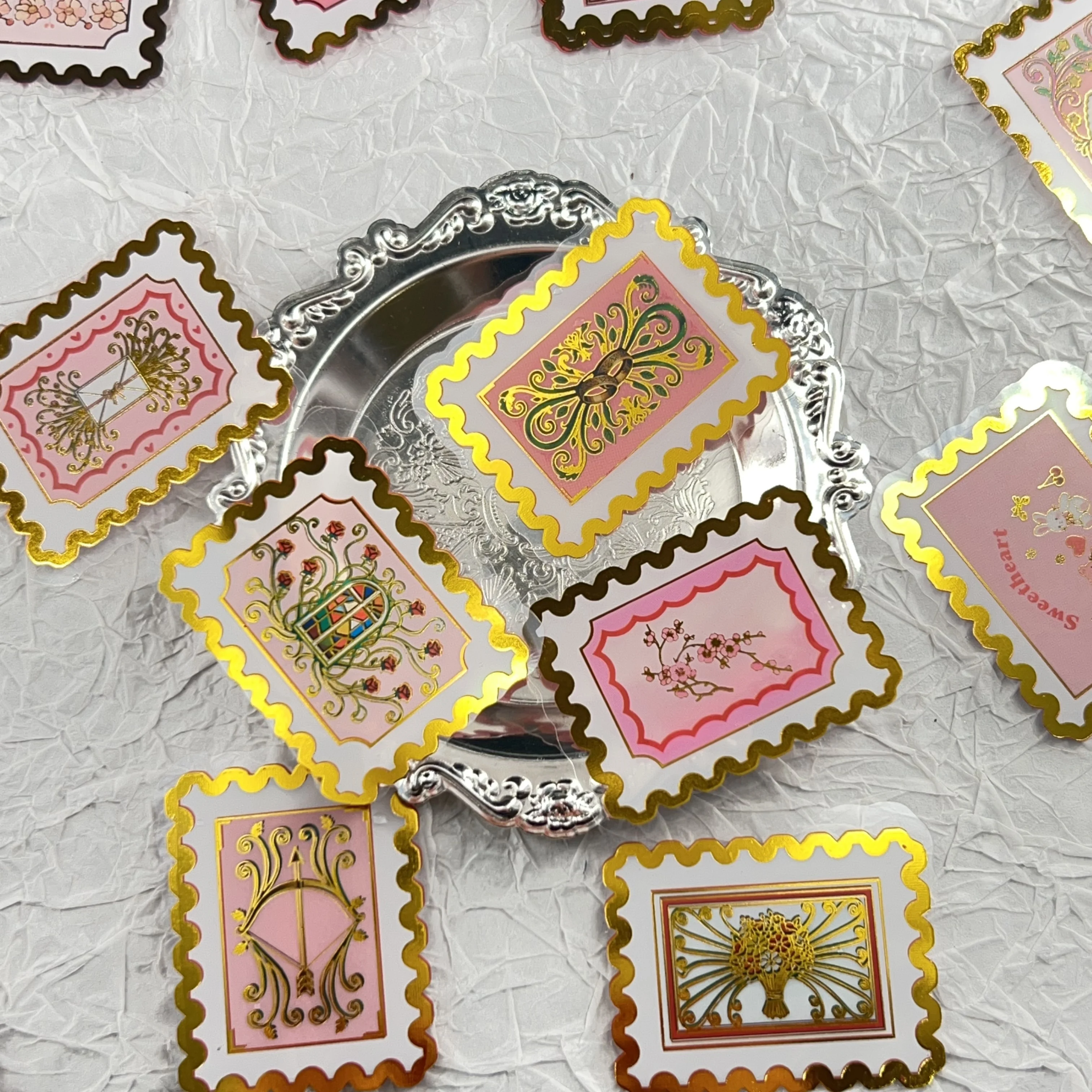 50 Stück Retro Liebes-Stempel-Aufkleber Liebesthema Goldfolie-Aufkleber Valentinstag Heißfolien-Sticker DIY Laptop Scrapbooking Dekoration