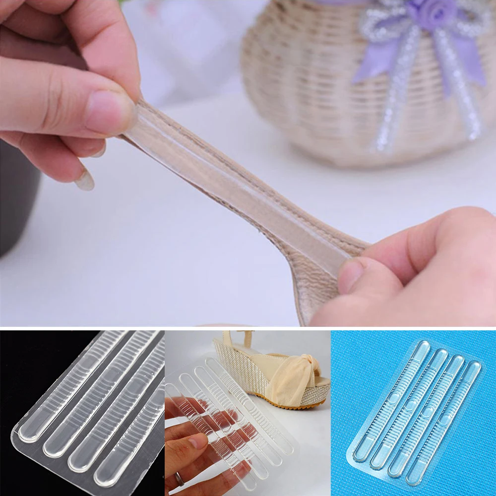 4Pcs Transparent Heel Inserts Insoles Silicone Gel Cushion Thin Strips 0.8cm Width Sandal Stickers Unisex Shoes Protector Feet