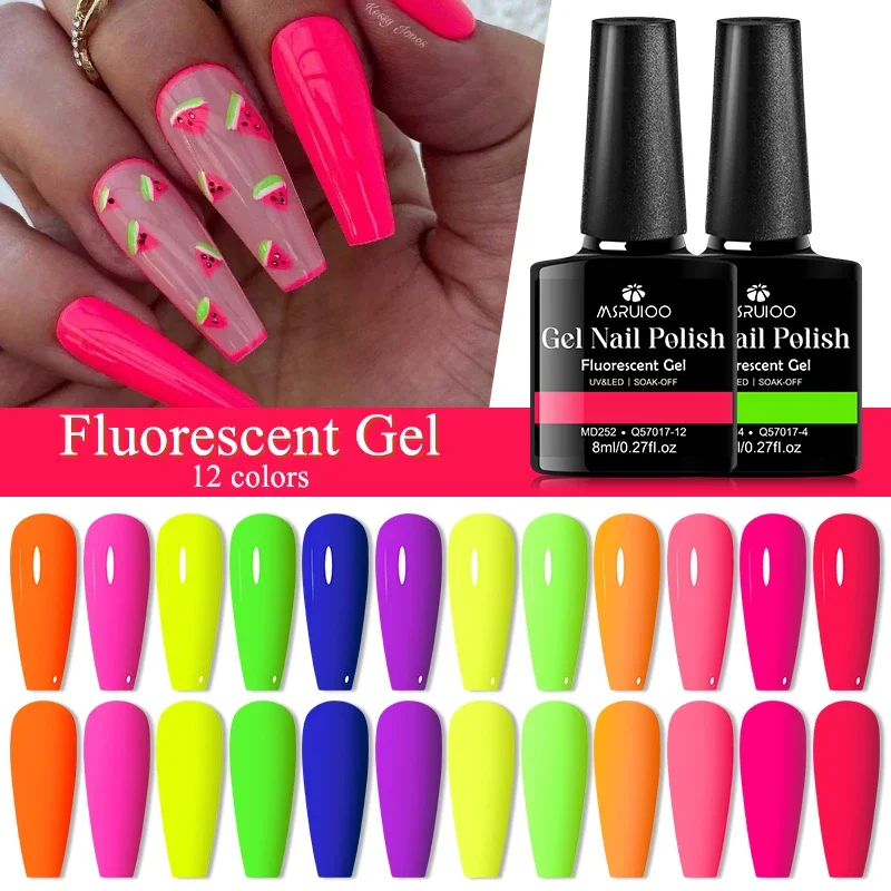 8ml Fluorescent Gel Nail Polish Vernis Summer Neon Semi Permanent UV Gel Varnish Soak Off Nails Art DIY Manicure Nail Supplies