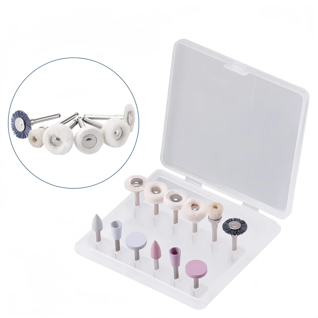 

12Pcs/Box Dental Composite Polishing Kit Grinding Heads 2.35mm Shank for Handpiece Porcelain Natural Teeth Nail Polishing Burs