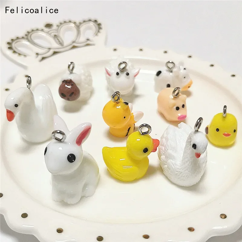 10pcs Kawaii Animal Slime Additives Charms Supplies Cute Resin Cow Yellow Duck DIY Decor For Fluffy Clear Crunchy Slime Clay