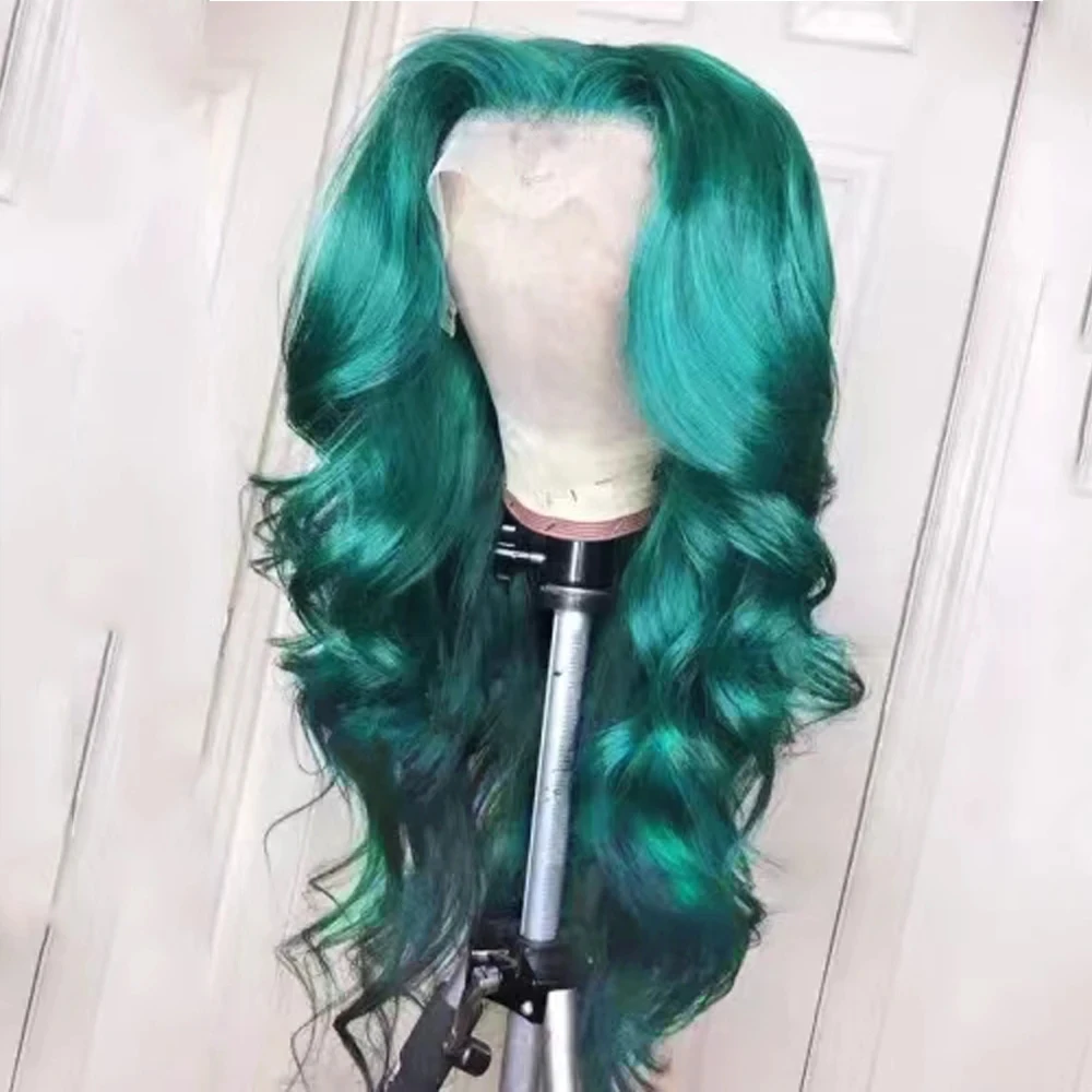 QW Dark Green Synthetic Lace Wigs for Black Women Body Wave Synthetic Wig Lace Front Wig High Temperature Cosplay Wigs