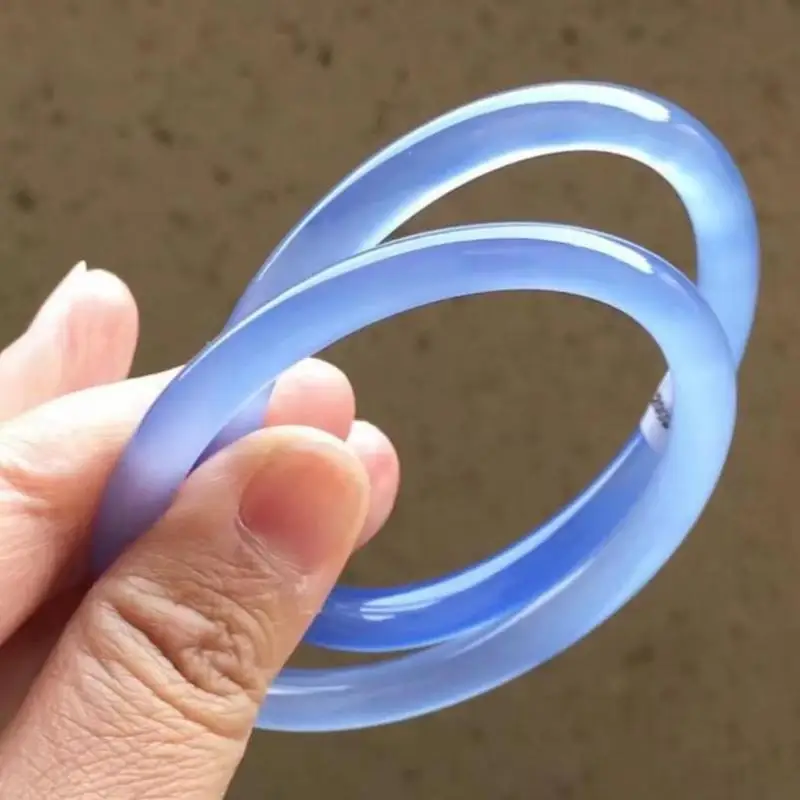 Quality Natural agate Blue Chalcedony Bracelet Exquisite Jade Bangle High Ice Round Bar Bangle Elegance Handring Fine Jewelry6mm - Image 4