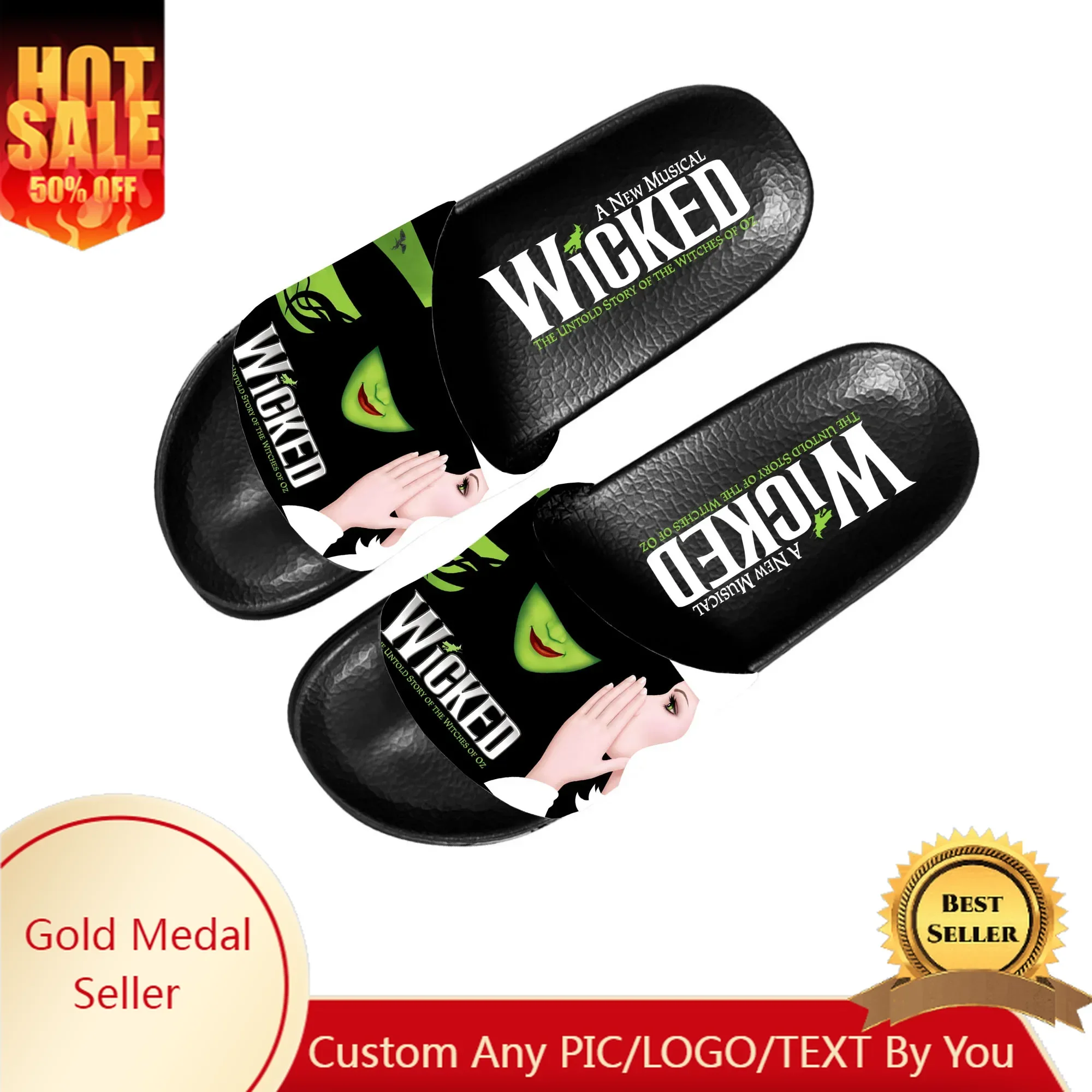 

WICKED He Musical Elphaba Slippers Home Water Shoes Men Women Teenagers Beach Pool Sandals Custom Made Summer Slipper