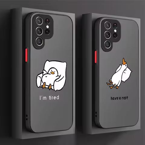 Cartoon Duck Pattern Matte Hard Case For Samsung Galaxy S24 S23 S22 Ultra S21 S20 FE S10 Plus A15 A25 A35 A55 5G Note 20 10 Etui