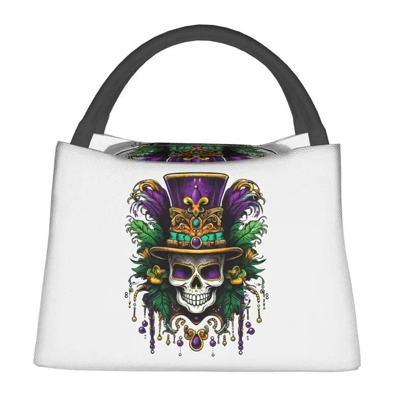 Custom Mardi Gras Sugar Skull Party Insulated Lunch Bags for Women Portable Thermal Cooler Food Lunch Box Hospital Office