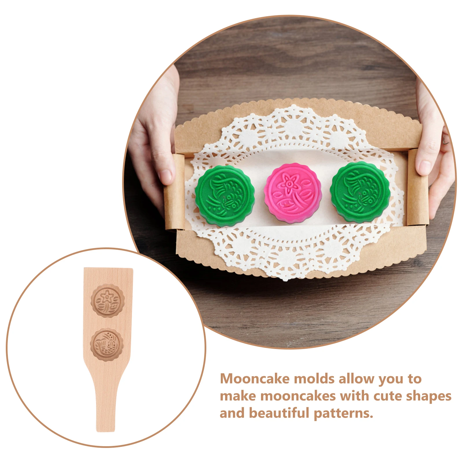 

Large Mold Moon Cake Electric Cookie Press Flowers Mid Autumn Festival Khaki Wooden Chinese