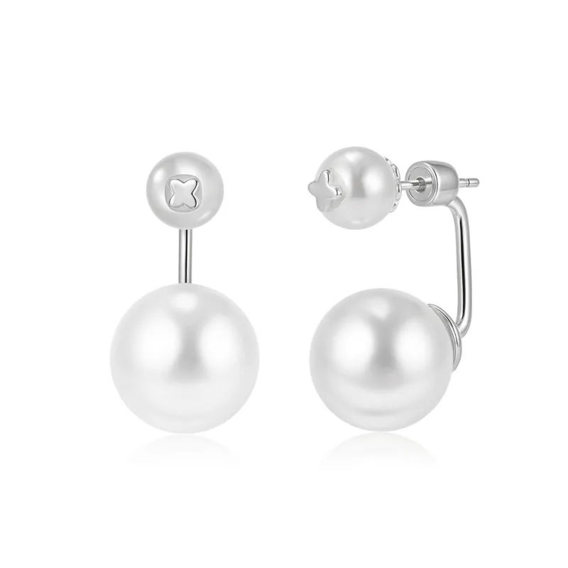 925 Sterling Silver Shell Pearl Front And Back Stud Earrings For Women French Style Simple Double Bead Earring 2026 New Trend