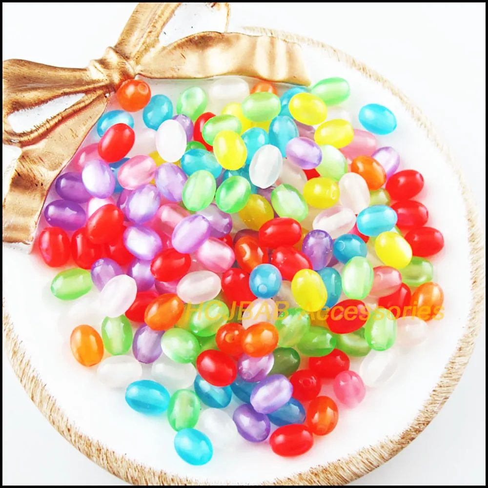 70Pcs Mixed Acrylic Oval Jelly Rice Spacer Beads Charms 6x8mm