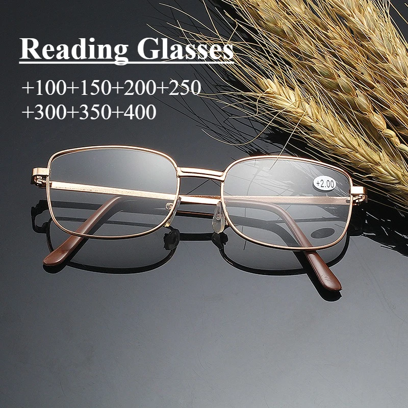Metal Frame Square Reading Glasses Anti-fatigue Fashion High Definition Presbyopia Diopter +1.0 +1.5 +2.0 To +3.5 +4.0 Очки