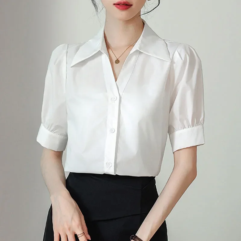 Summer Fashion Turn Down Collar Women Shirt Short Sleeve Chiffon Shirt Blouse Women Tops Blouses Blusas Para Mujer Camisas M85