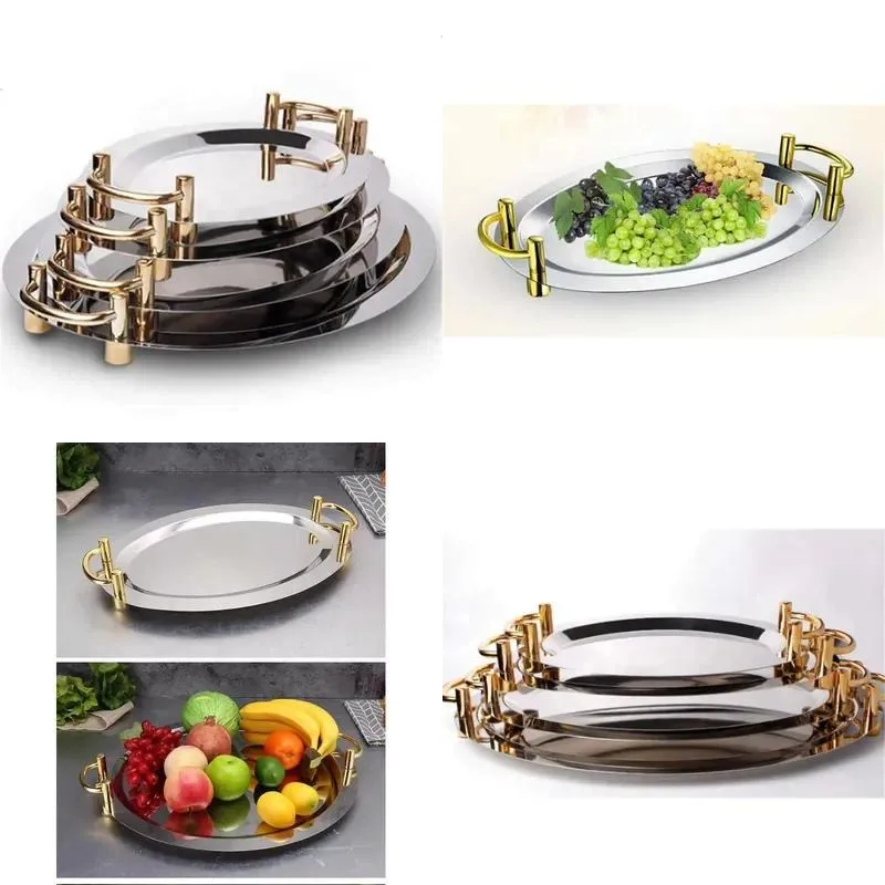 for 1 pcs golden binaural oval stainless steel plate tray buffet candy fruit mirror plate hotel restaurant barbecue wedding