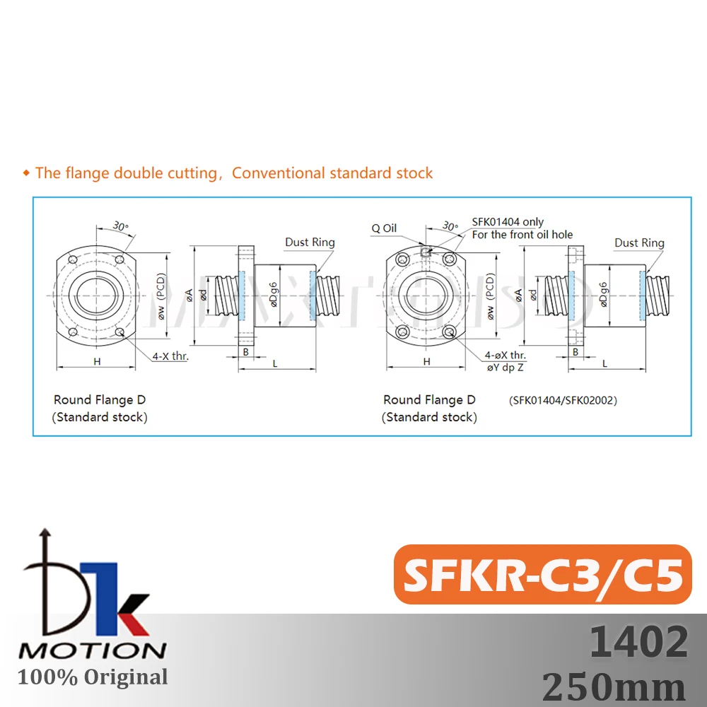 DTK Taiwan SFKR1402 Ball Screw Ground C3 C5 Lead 2mm R14 High Precision Mini Ballnut 250mm CNC Spindle Premium Parts 3D Printer