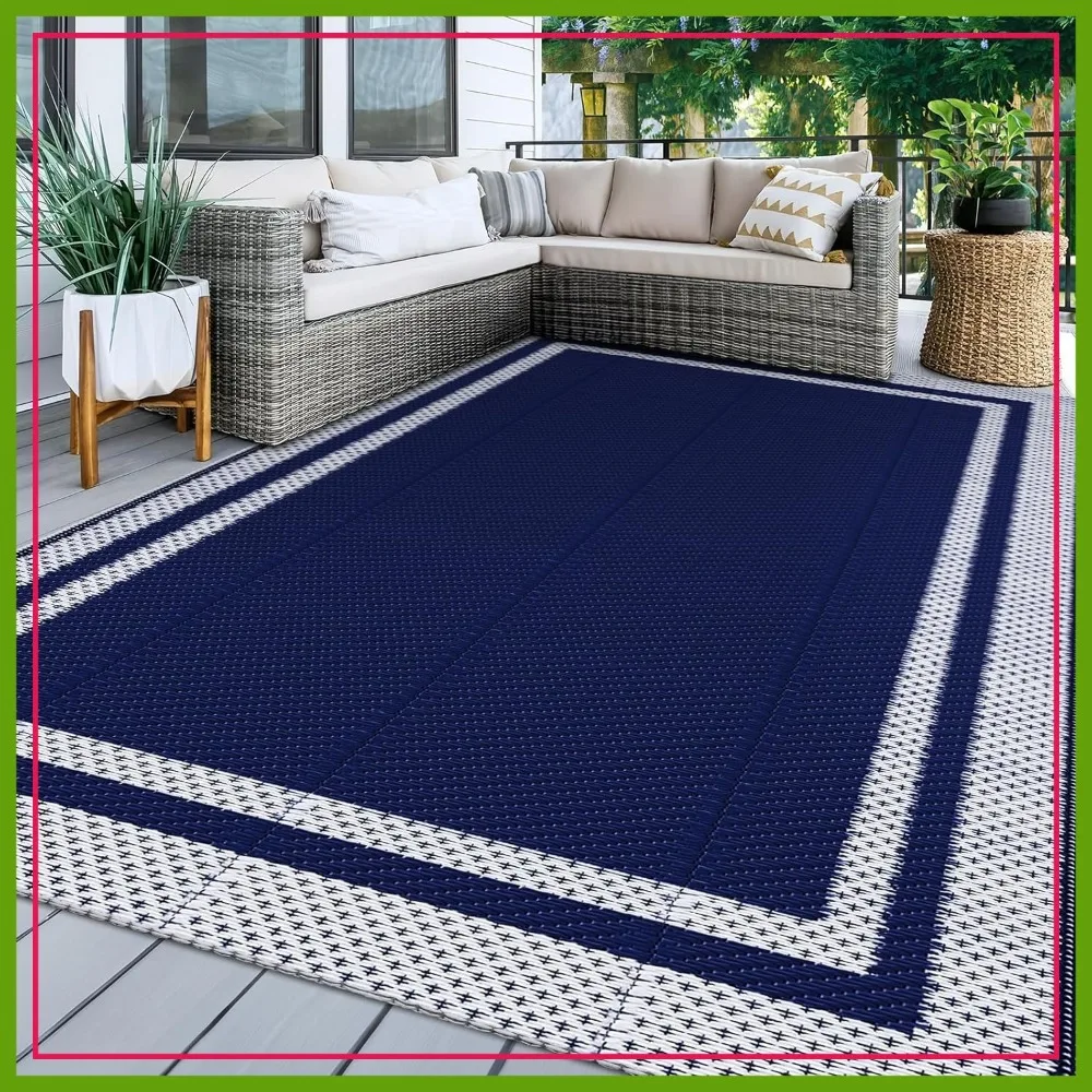 

Waterproof Reversible Patio Rug 8x10ft, Foldable Plastic Outdoor Rug for Camping RV Balcony Porch