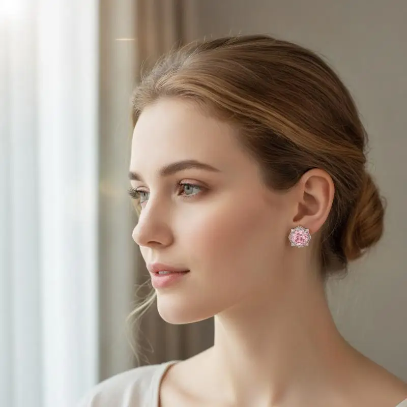 Crystal Flower Stud Earrings Sweet Cute 1 Pair Pink White Purple for Women Graduation Gift Daily Matching Jewelry