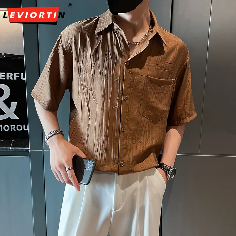 

Streetwear Social Luxury Loose Short Sleeve Shirts for Men Hip Hop Casual Youth Solid Color Rascal Handsome Tops Shirt