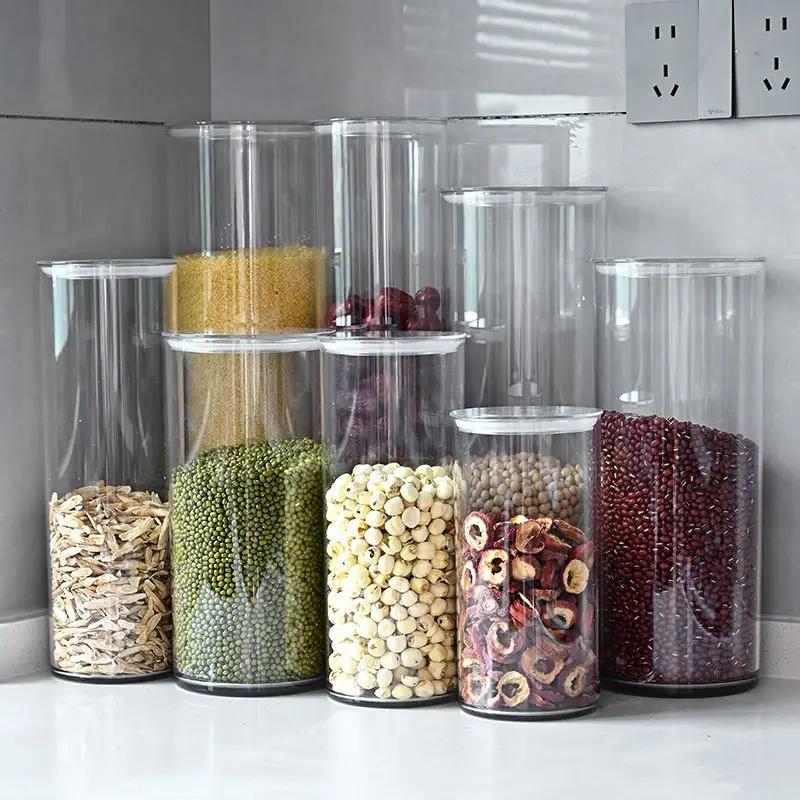 Transparent Acrylic round Cylinder Desktop Storage Box with Lid Sealed Cover Home Organization Tool Simple Style Expandable