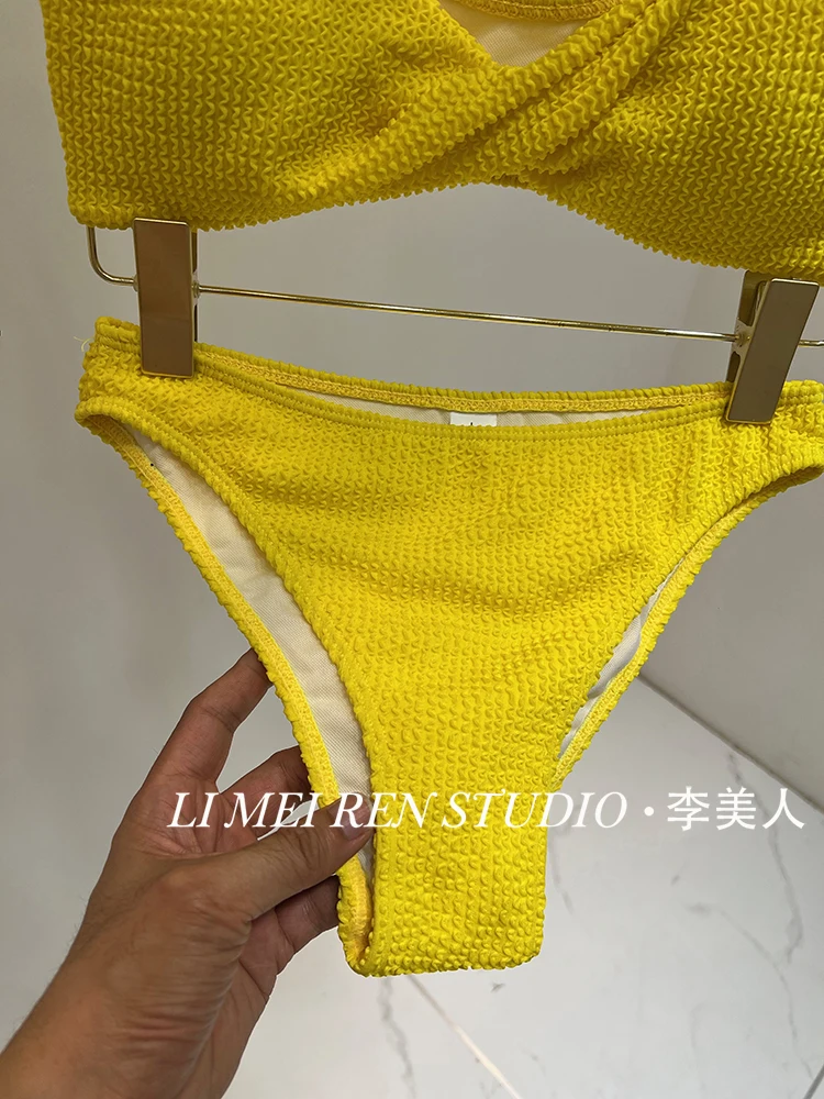 Nova férias sexy branco amarelo biquíni split maiô para mulher