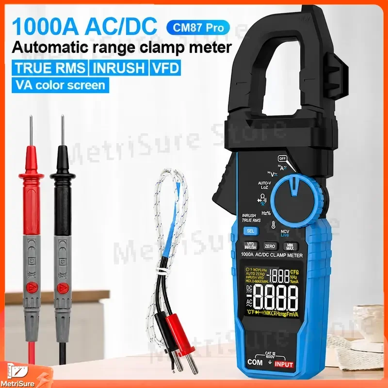 Digital Clamp Meter 1000A AC DC True RMS Auto Range Multimeter with Resistance Capacitance Diode Continuity Test Voltage