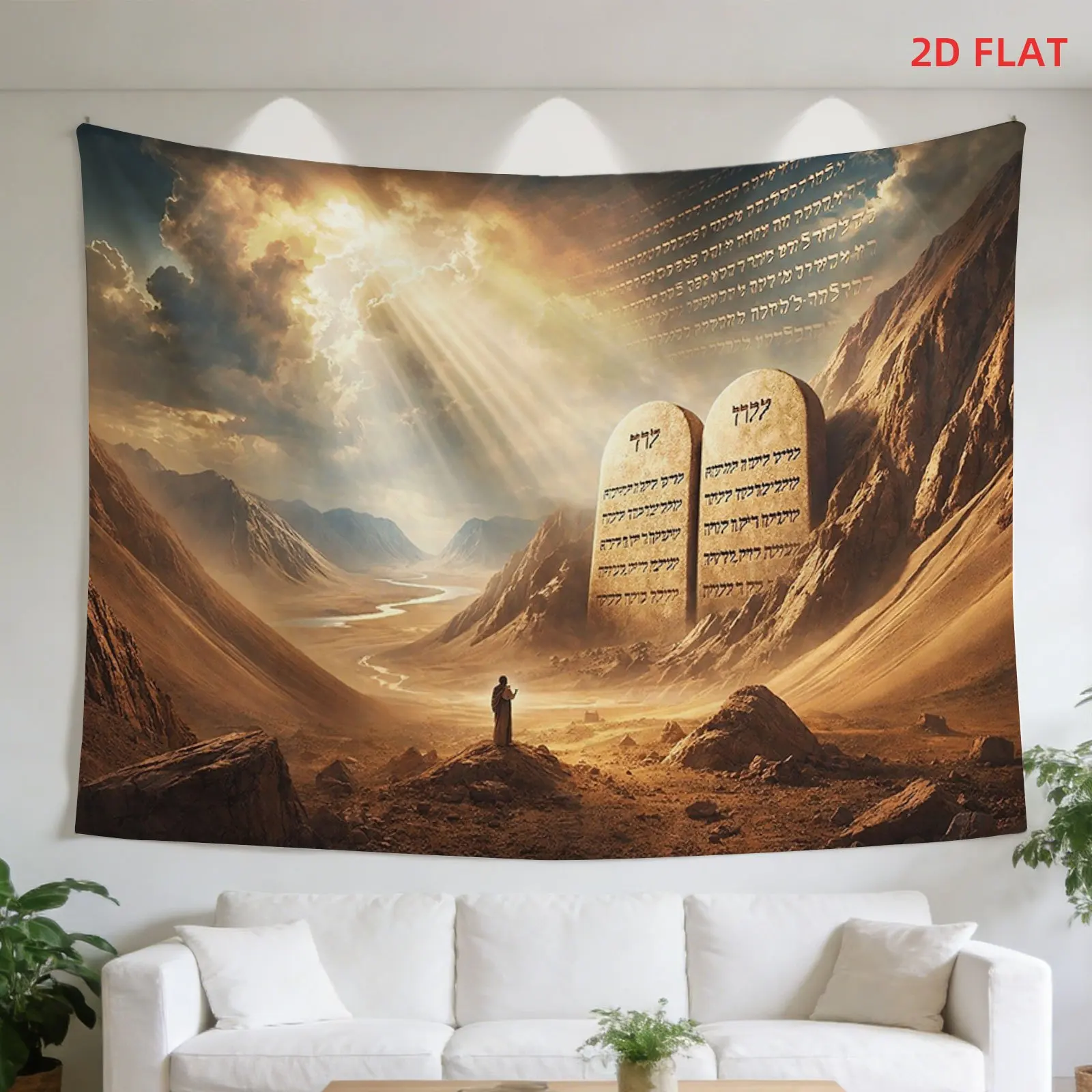 1pc Tapestry, 2D Flat Print Ten Commandments Stone Tablets Mountain Desert Biblical Scene Tapestry, Decor for Bedroom