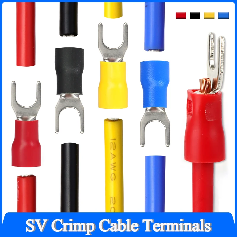 

100Pcs Lot SV Series Crimp Copper Terminals SV1.25 SV2 SV3.5 PVC Insulate Ferrules Block Spade Cold Press Cable End Connectors