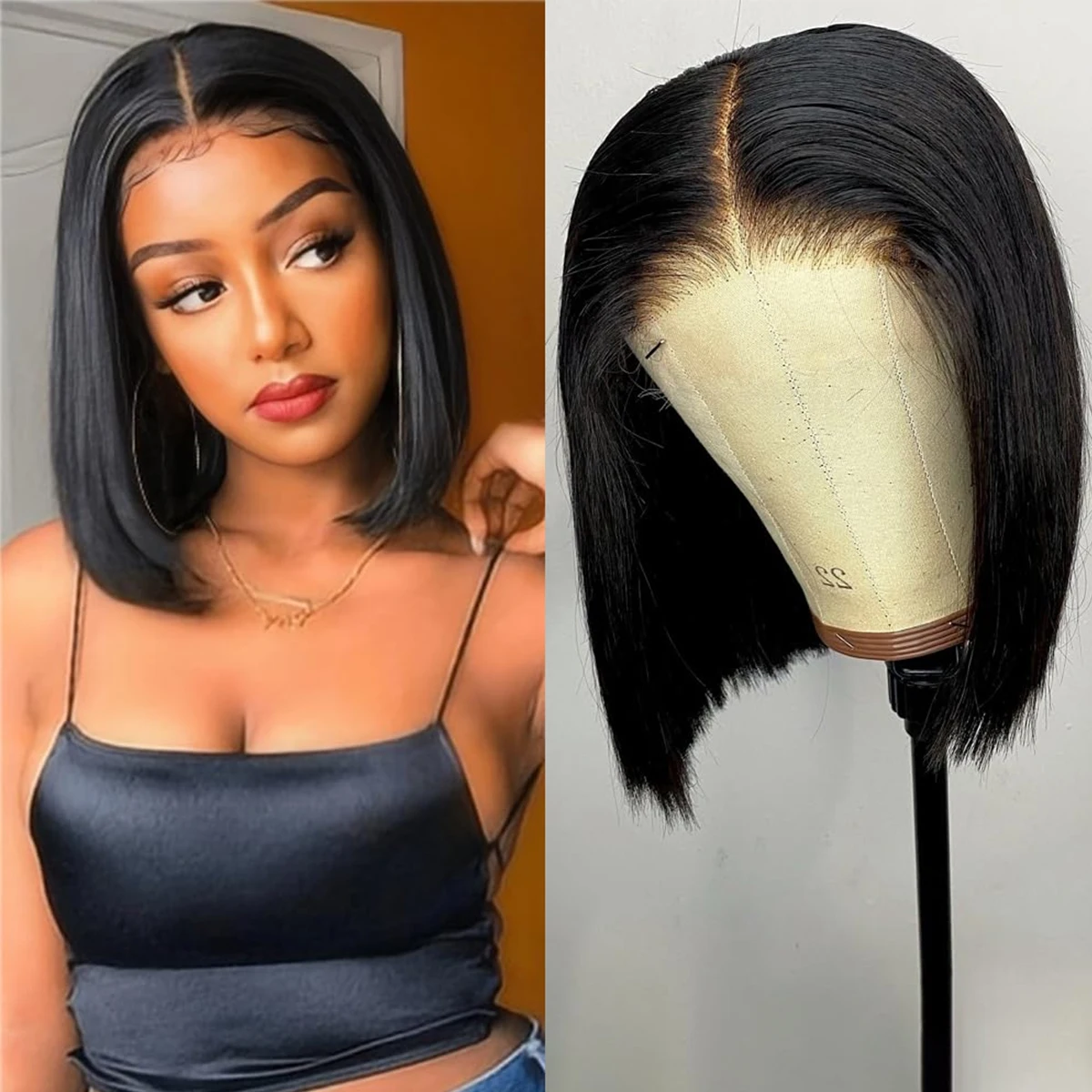 

Straight 7x5 Glueless Wear And Go Human Hair Bob Wig lace Front Remy Hair Glueless Wig Human Hair 180% Density For Black Women