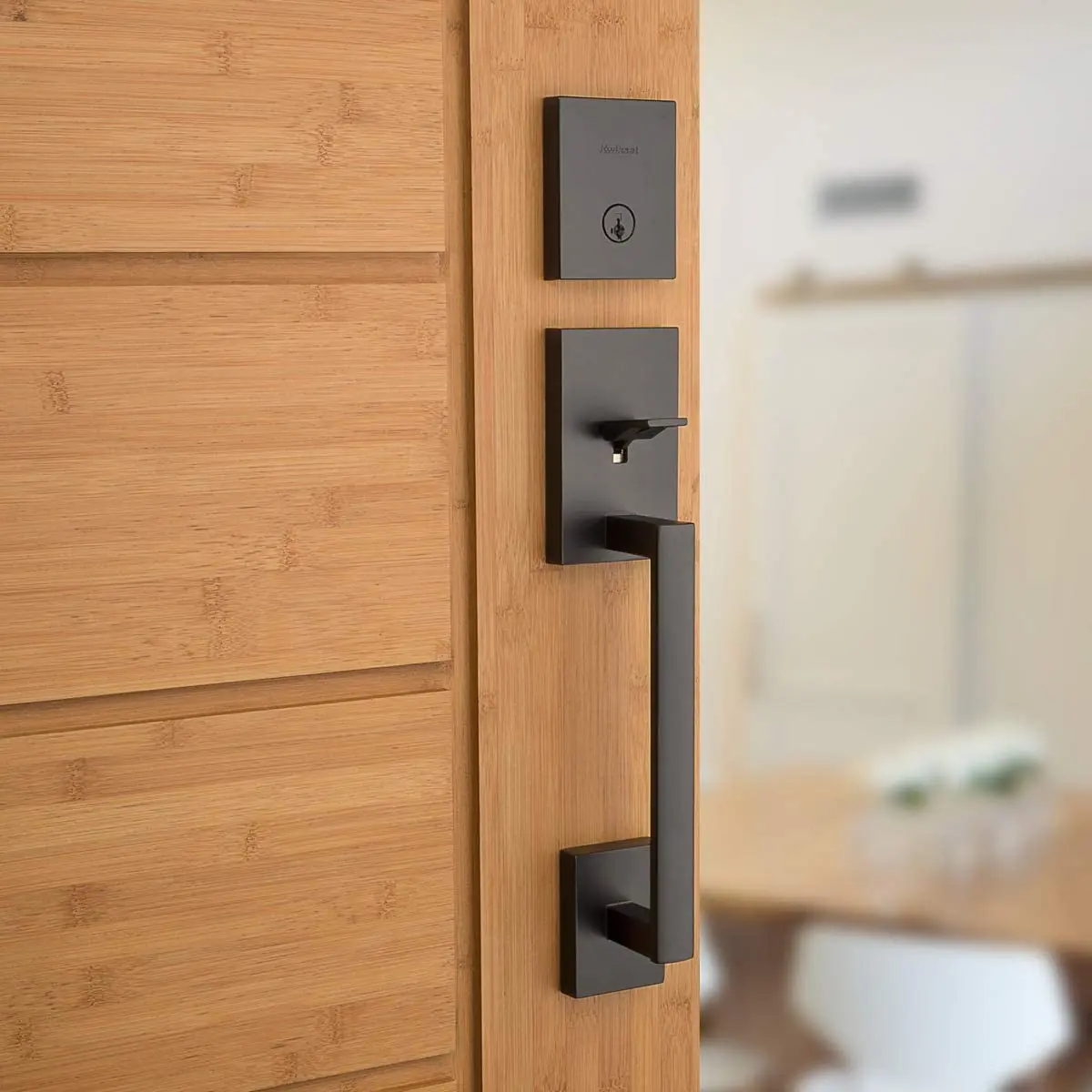 アメリカンスクエア ブラック無垢材ドアハンドル シングルシリンダー ロープロファイル フロントロック 室内ドアロックセット