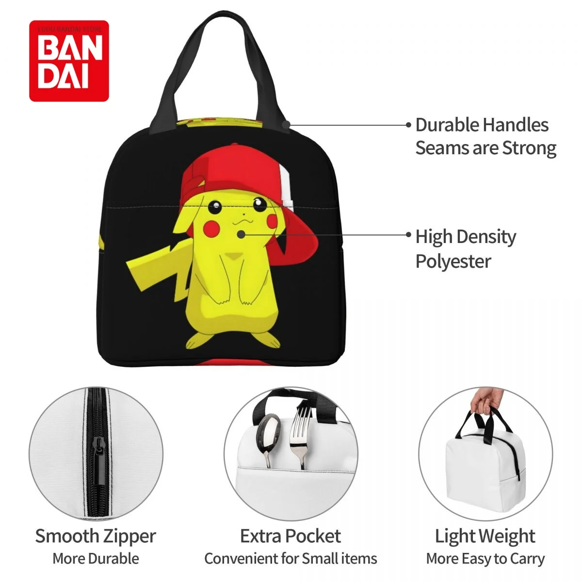 Bandai Japan Anime Pikachu Lunch Bag for School Kids Office Pokemon Sac Lunch Portable Thermal Cooler Lunch Box Handbag Gift