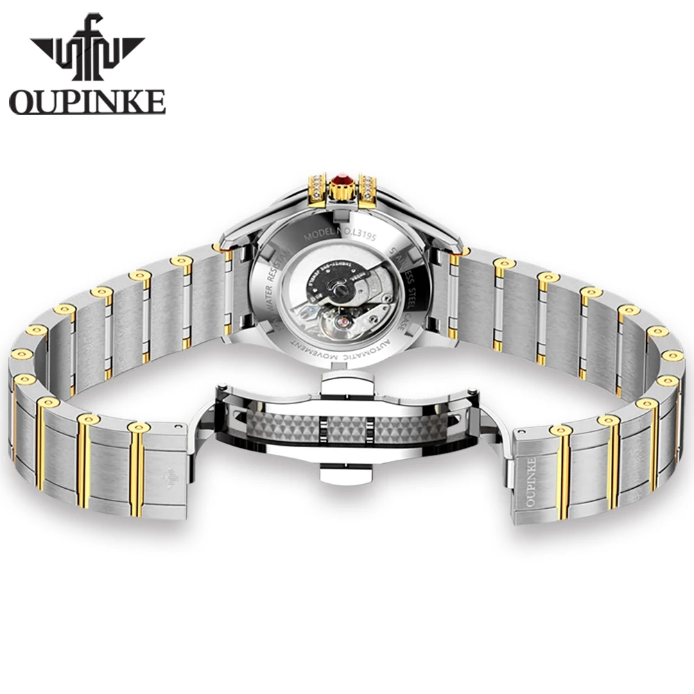 OUPINKE Diamond Automatic Watches for Women Sapphire Mirror Waterproof Calendar Original Impored Movement Mechanical Wristwatch