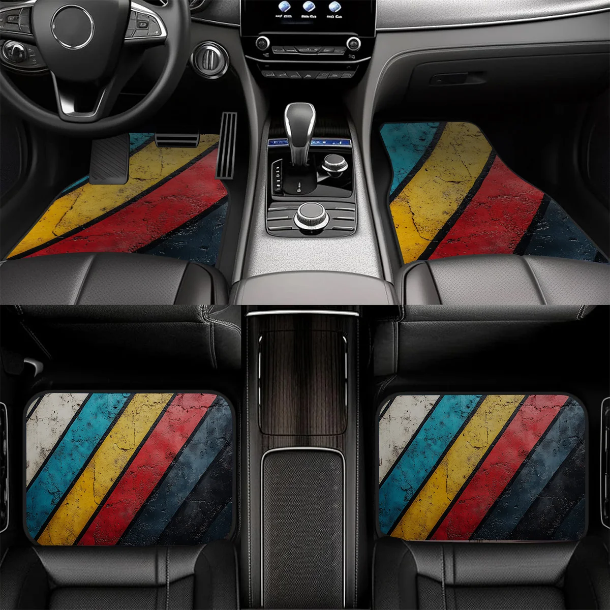 Colorful Striped Pattern 4pcs Car Mat Set - Non-Slip, Absorbent Polyester Mats, Stylish Interior Accessories