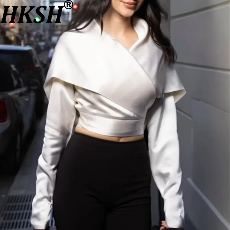 

HKSH Autumn New Women French Casual Style Fashion Streetwear Elegant Slim Fit Shirt Long Sleeve Satin Fabric Stylish Top HK10179