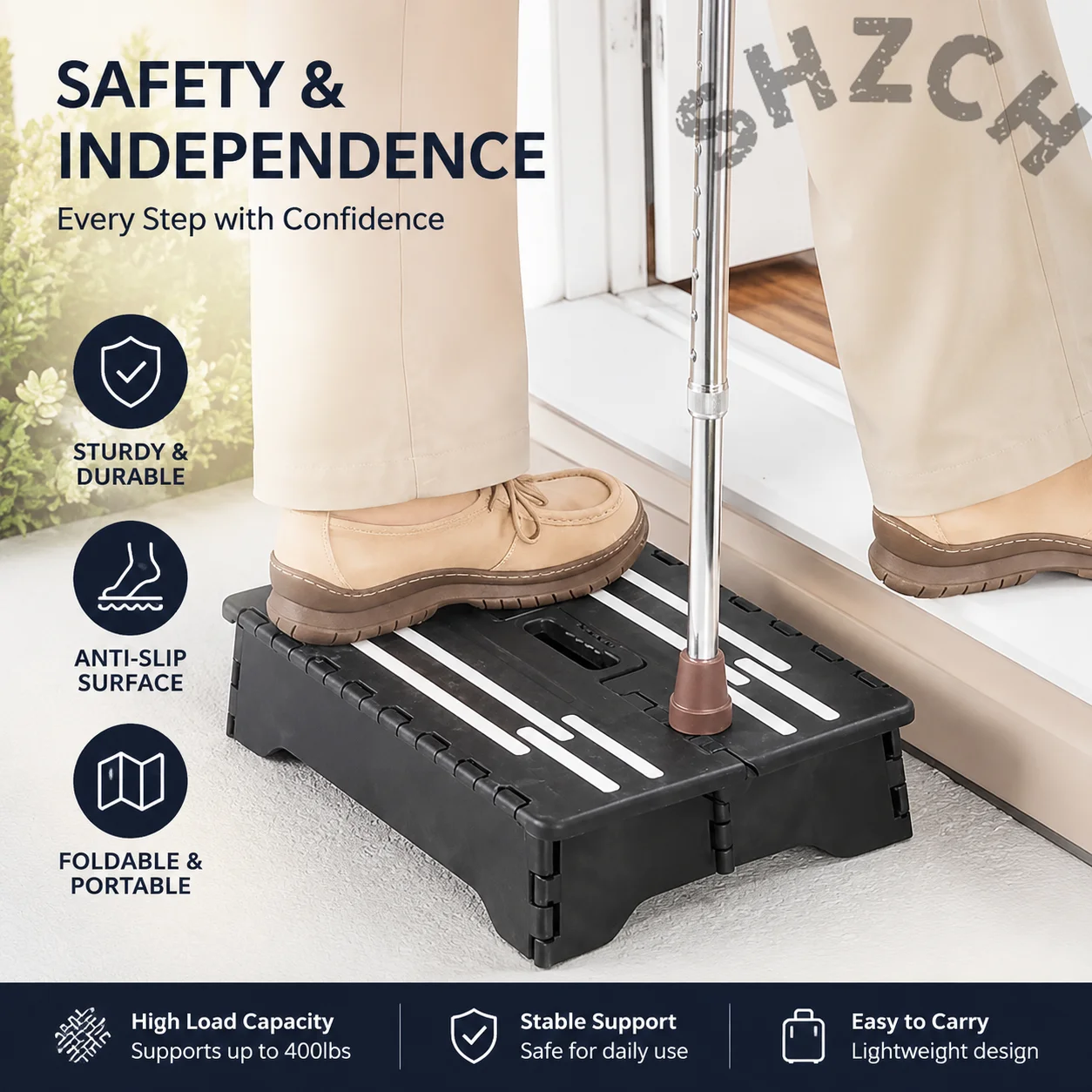 Lightweight Folding Step Stool with Non-Slip Surface – Compact Portable Footrest for Seniors, Cars, and Home Use
