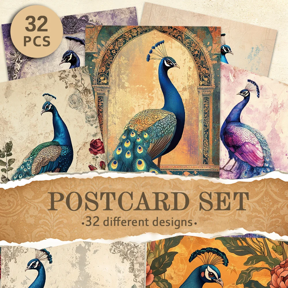 

32pcs, Vintage Peacock Floral Postcards, Birthday/Anniversary Gifts, Collectibles, Suitable for Gift Giving, Can be Mailed.