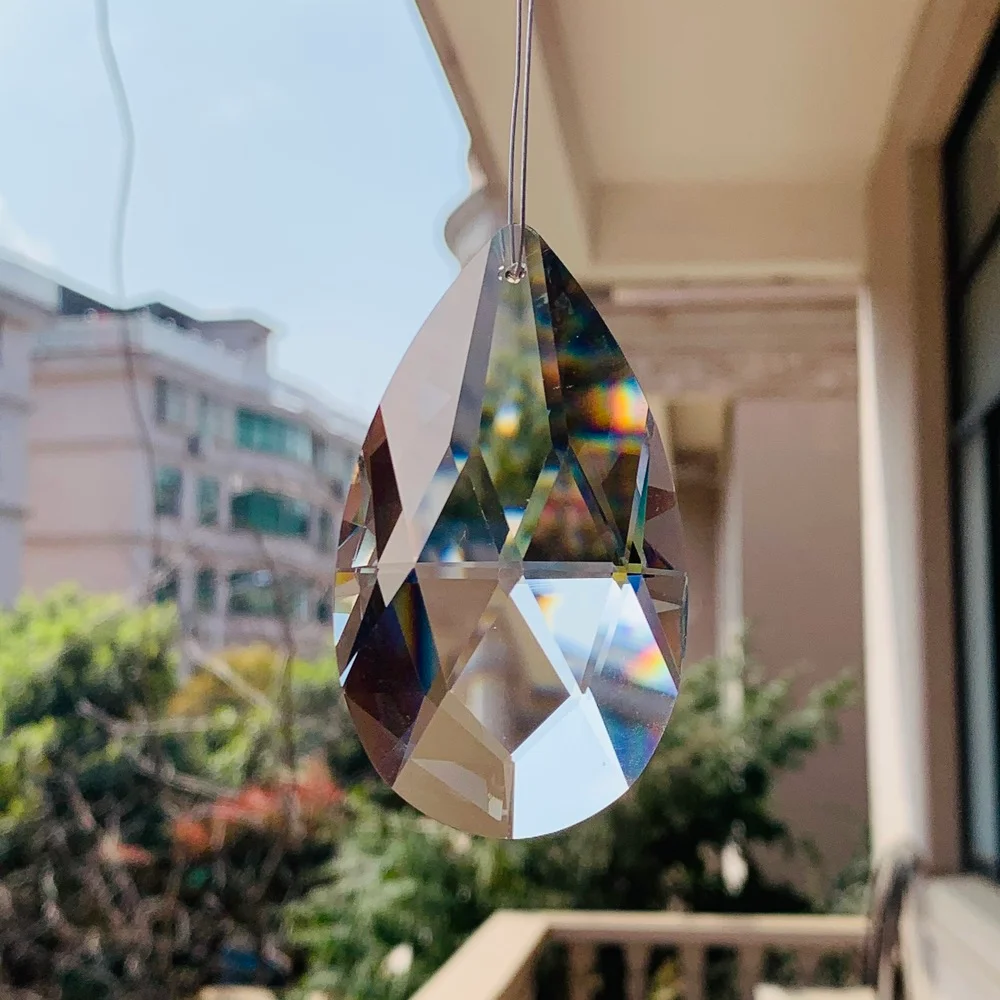 Yönlü Gözyaşı Kristal Prizma Suncatcher Avize Cam Sanatı Asılı Kolye Boncuk Perde için Yedek Yedek Parçalar 76mm