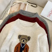 New 2024 Korean Style Autumn Winter Cashmere Sweater Women Casual Cartoon Bear Long Sleeve Pullovers Knitted Sweaters For Women
