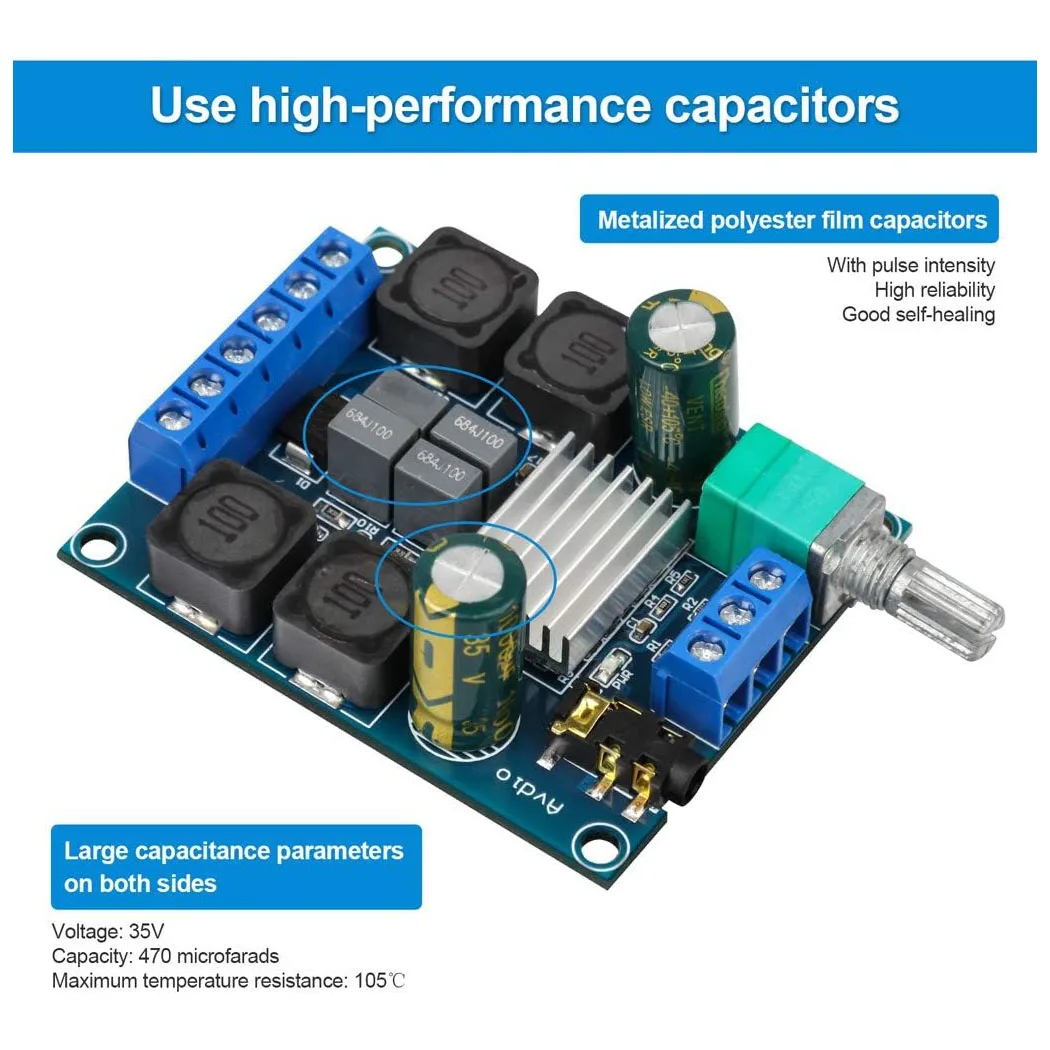 บอร์ดเครื่องขยายเสียงดิจิตอล, TPA3116D2 แอมป์สเตอริโอแบบสองช่องสัญญาณ กำลังขับสูง บอร์ดเครื่องขยายเสียงซับวูฟเฟอร์ดิจิตอล 2x50W