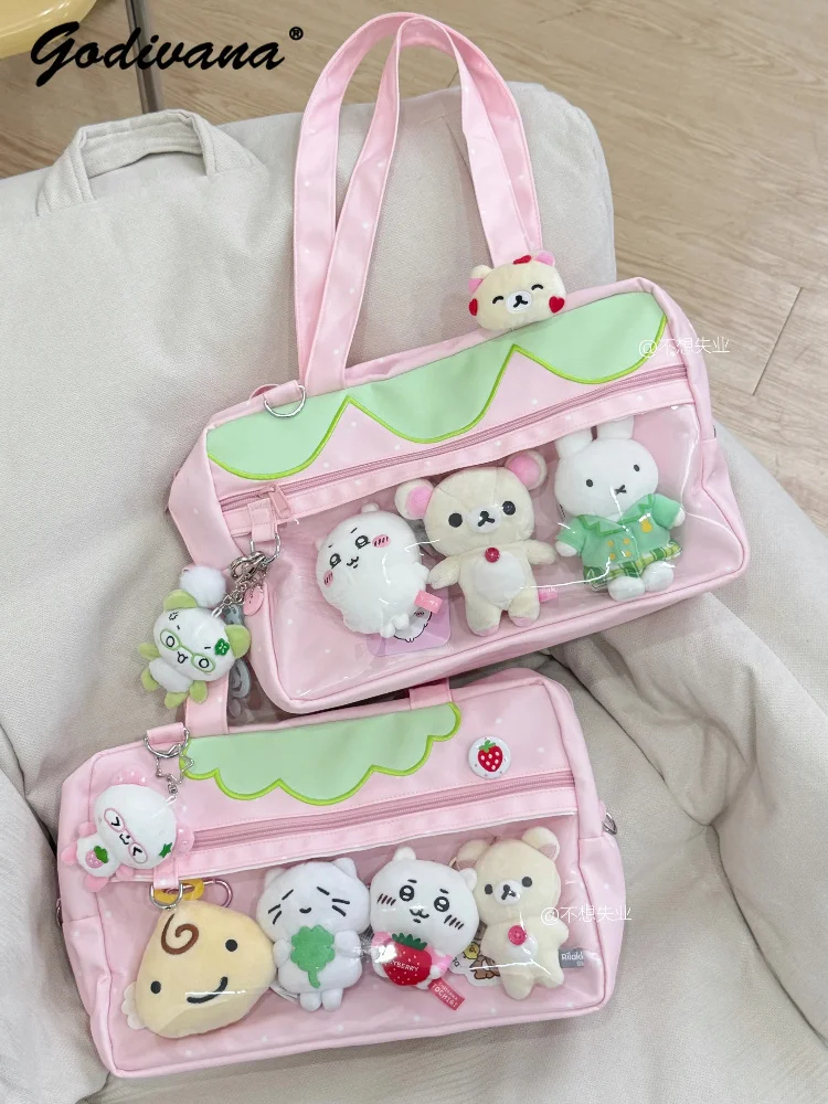 Cute Strawberry Pink Uniform Itabag Preppy Style Student Girls Kawaii Jk Shoulder Bag Daily Crossbody Handbags for Women