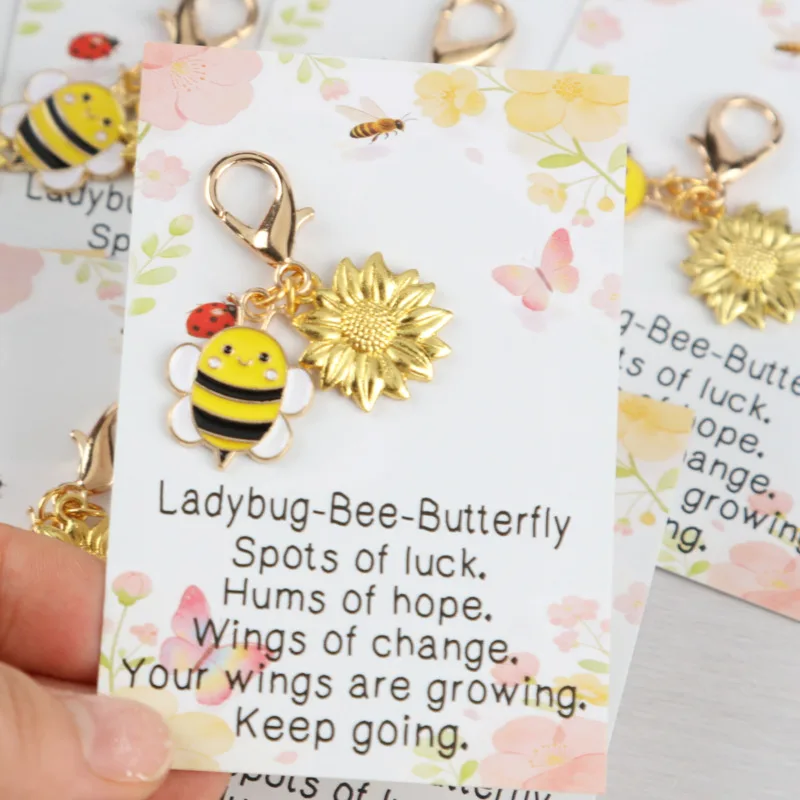 10/15pcs 2dPositive Sunflower and Bee Series Keychain Set Comes with incentive cards Actively support gifts Universal holiday gi