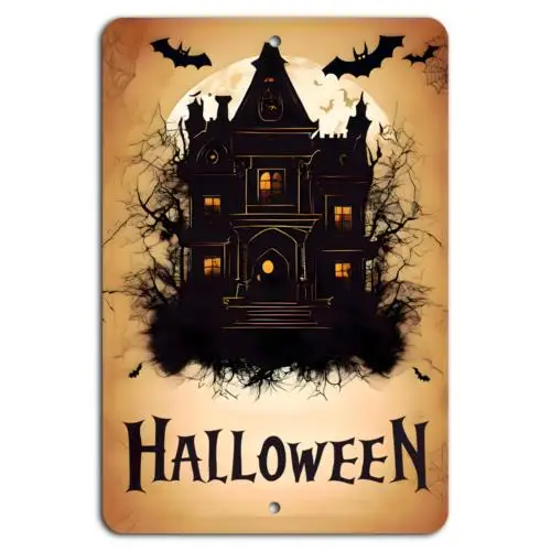 Spooky Haunted House Halloween Sign - Bewitching Decor-Aluminum-tin sign