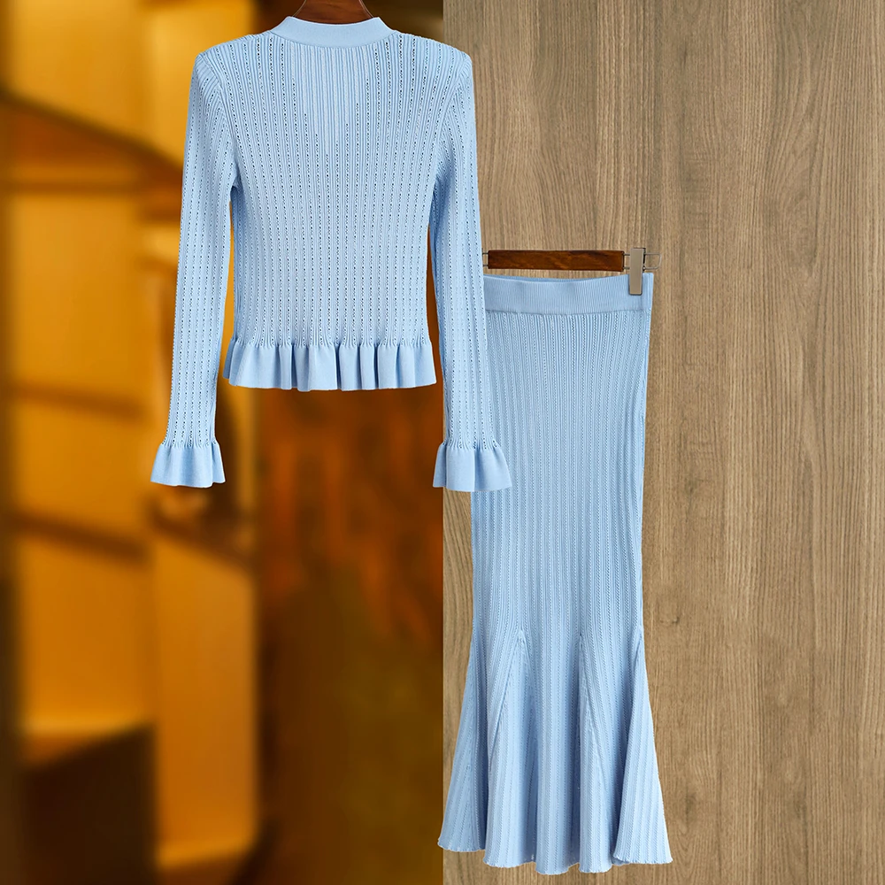 Top Quality autunno primavera donna elegante maglia set maglioni solidi gonna sirena tessuto elastico